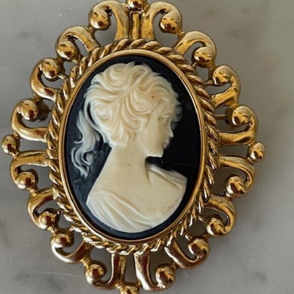 ERWIN PEARL Cameo Interchangeable Brooch/Pendant Vintage Blue White Gold - Picture 3 of 16